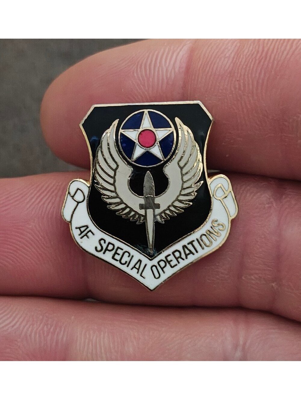 1990s US Air Force Special Operations Gold Tone Enamel Pin.